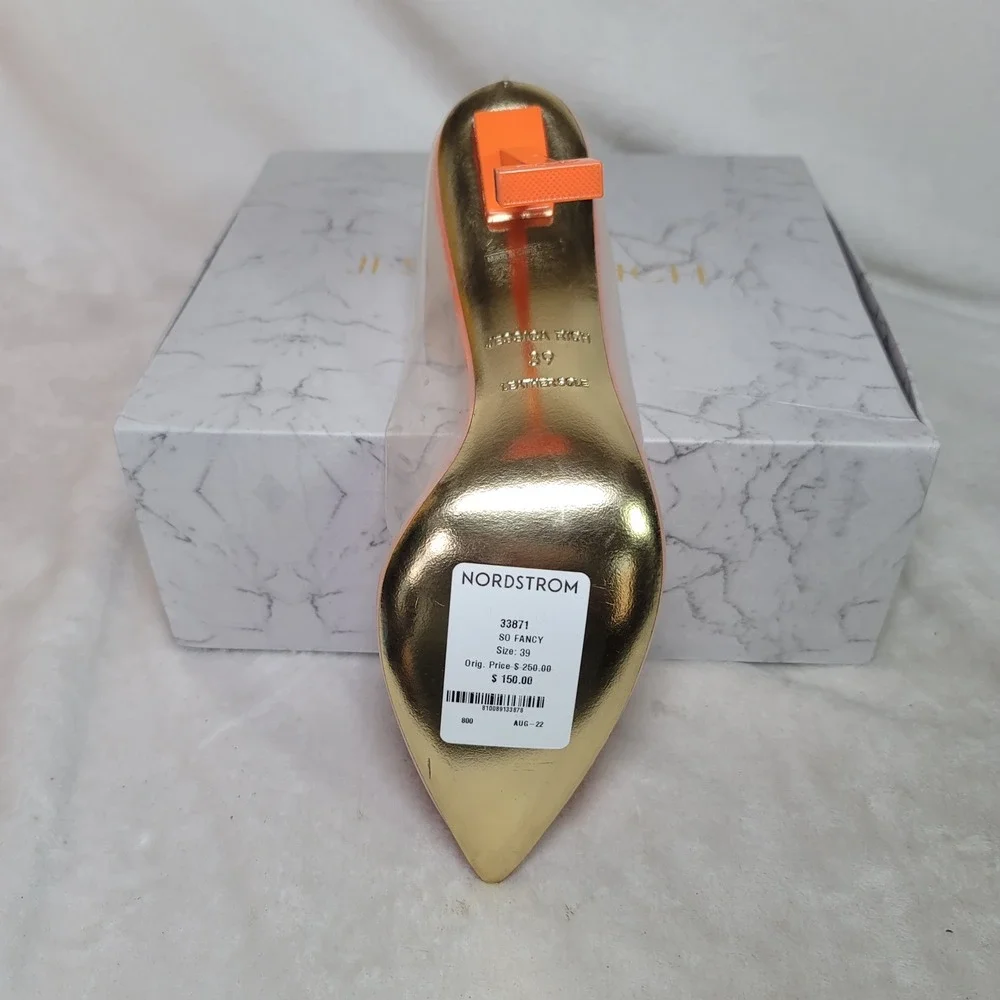 Jessica Rich Punk Cinderella Orange Pump Heel Clubwear Size 39 8.5-9 Clear PVC